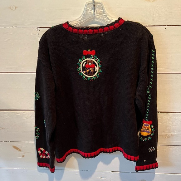 Designers Original Studio Black Cardigan with Festive Holiday embroidery size L - Picture 7 of 12